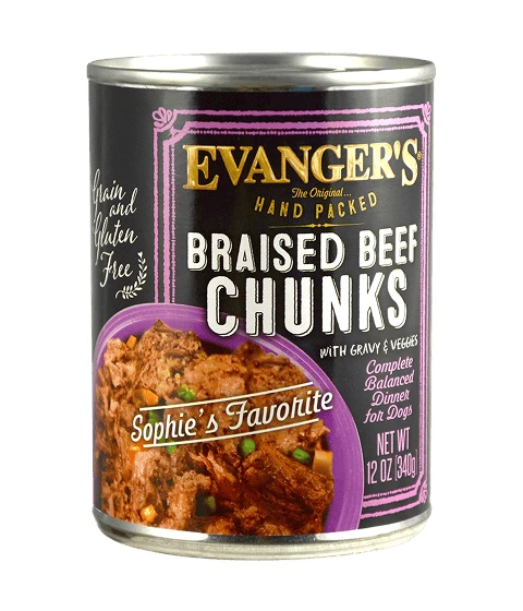 Evanger’s Grain Free Braised Beef Chunks with Gravy - packed by hand! Wet Dog Food