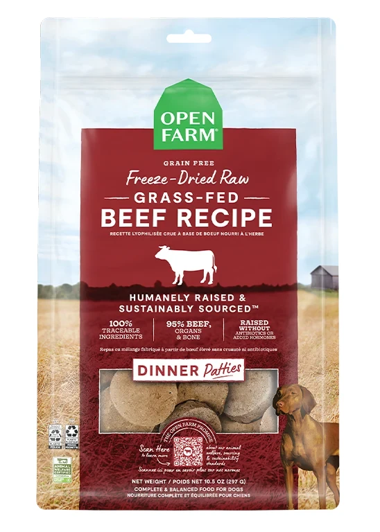 Open Farm Grass-Fed Beef Raw Patties Freeze-Dried Dog Food